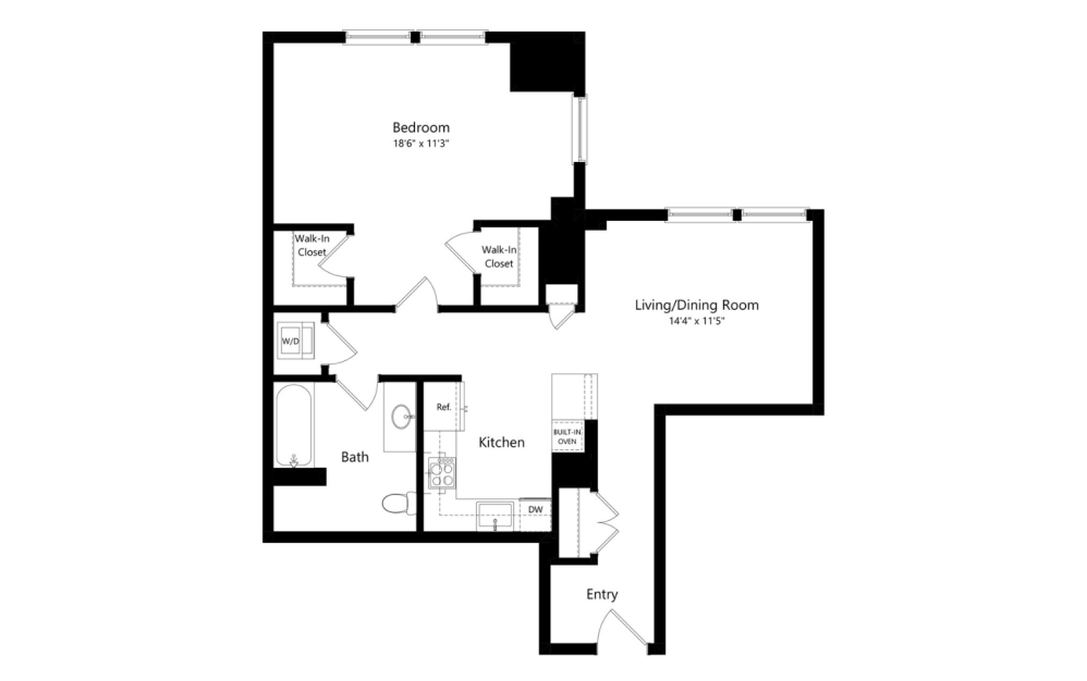 A9 - 1 bedroom floorplan layout with 1 bathroom and 764 square feet