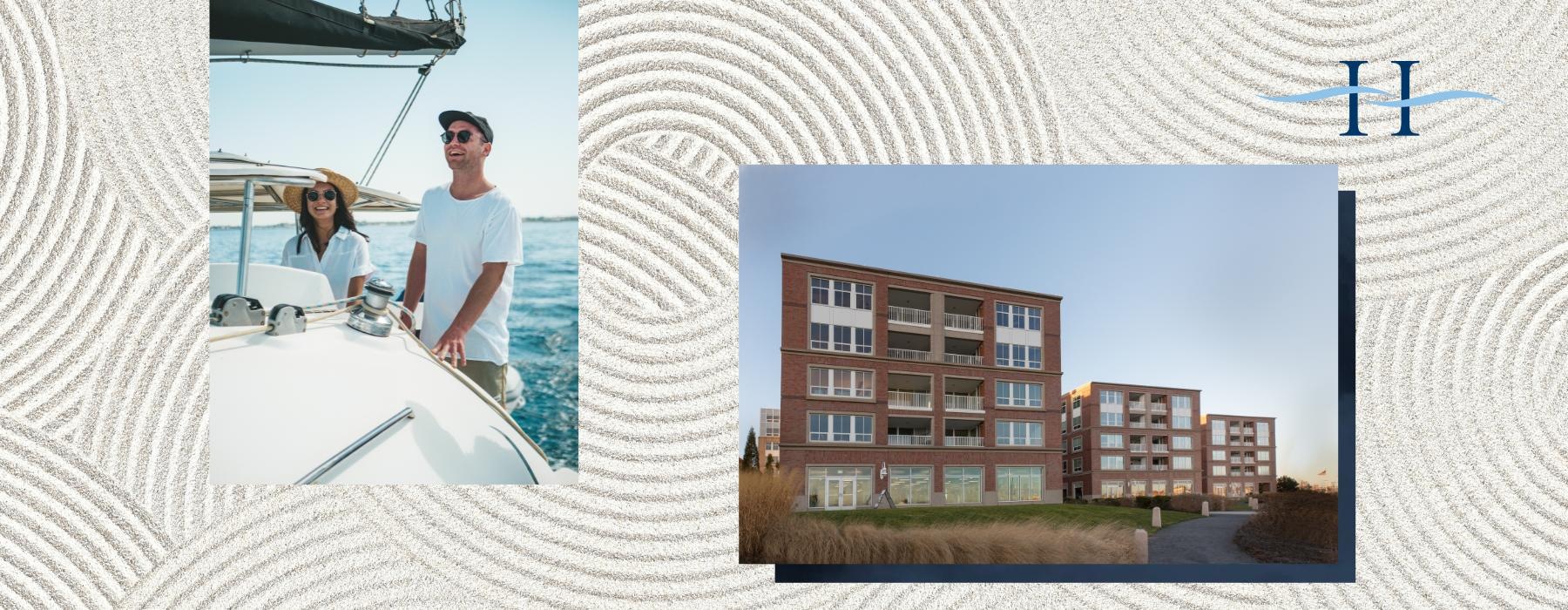 a man and woman on a boat and harbor at Harborview at The Navy Yard apartments